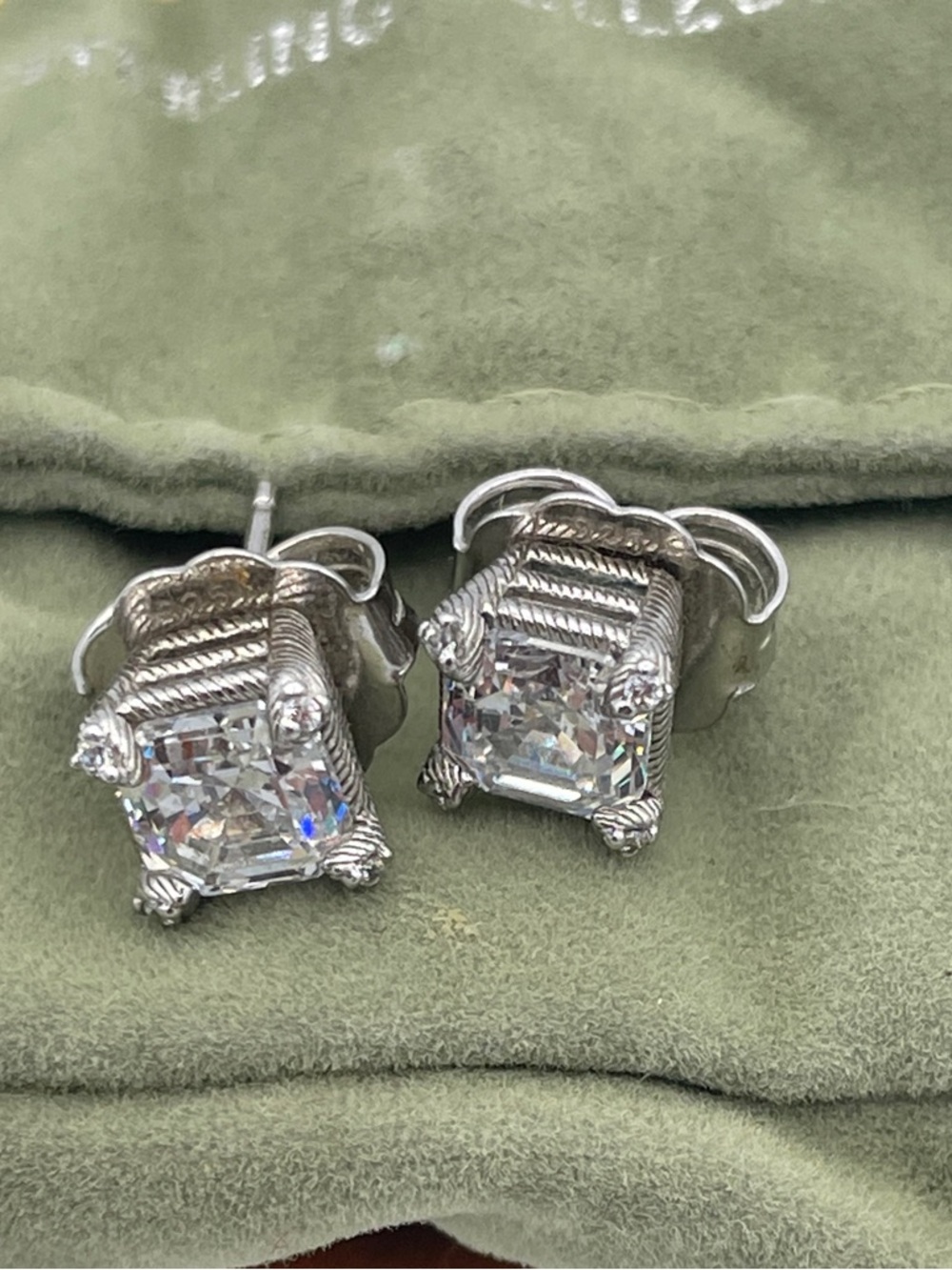 Judith Ripka Clear Stone Asscher-Cut Stud Earrings in Silver Tone - Picture 6 of 6